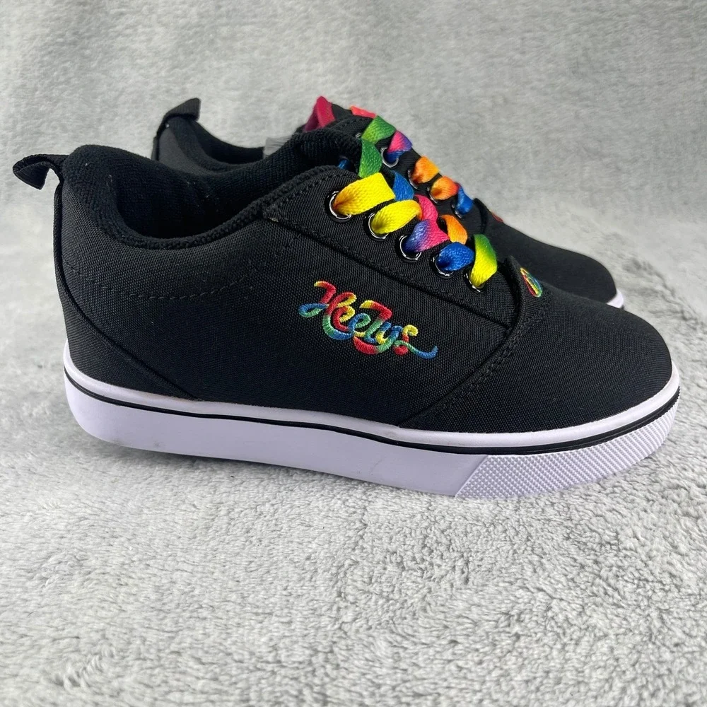 Heelys Skate Shoes Girls Size Yth 13c Solid Black Rainbow Logo Black Wheels